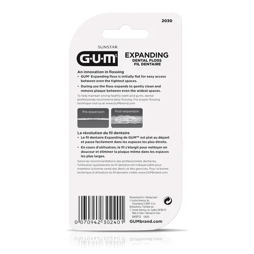 Vista 2 de GUM expandiendo la seda dental, Paquete de 6 Se expande para una limpieza más profunda, removedor de placa para espacios reducidos entre