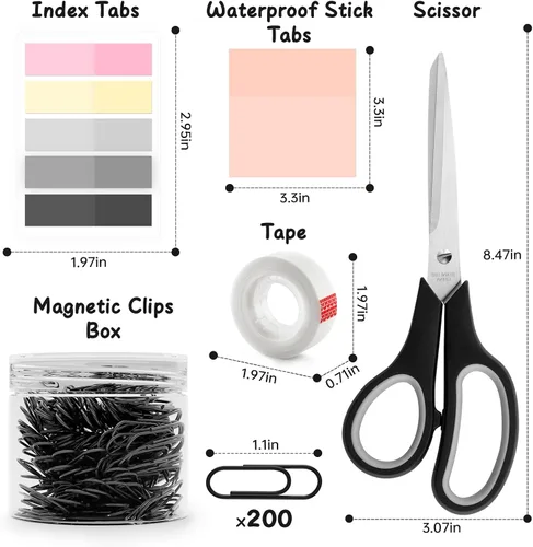 Vista 3 de Suministros de oficina negros para niños, accesorios de escritorio negros, juego de engrapadora y dispensador de cinta para niños, mujeres, regalo