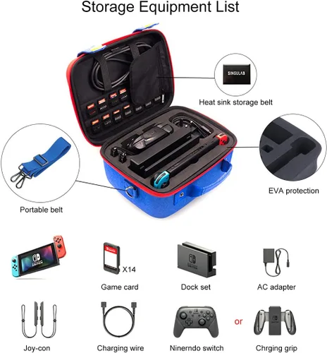 Vista 4 de abcGoodefg Estuche de almacenamiento compatible con Nintendo Switch, funda protectora rígida para consola Nintendo Switch y accesorios