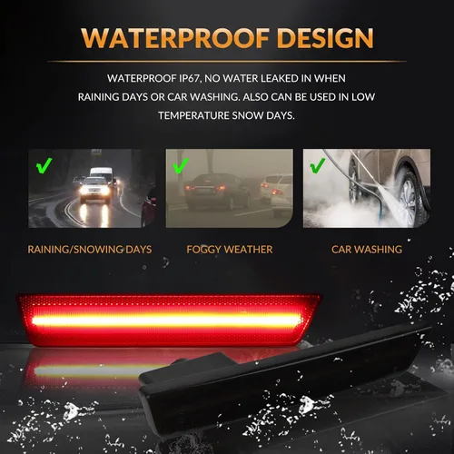 Vista 5 de Luces LED de señalización lateral para parachoques trasero rojo para 2008-2014 Dodge Challenger y 2011-2014 Charger con lente ahumada, 2 piezas