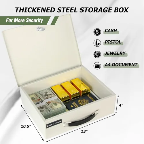 Vista 4 de Voncabay Caja fuerte para dinero para el hogar y bolsa de dinero ignífuga, caja de seguridad de 0.33 pies cúbicos con llaves, caja fuerte portátil