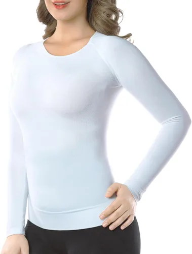 Vista 7 de +MD Womens Long Sleeve Undershirts Tops Bamboo Viscose Underscrub Round Neck, Slim Fit Baselayer, Soft Underscrub, Light Compression Tummy Control