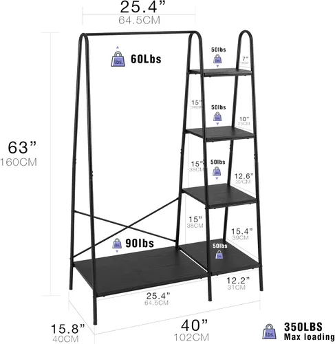 Vista 3 de Finnhomy Perchero Rústico para Ropa, Perchero para Colgar Ropa Heavy Duty Perchero para Prendas con 5 Estantes de Madera Organizador de Closet