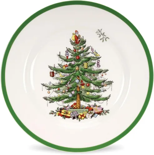 Vista 8 de Vajilla Spode, diseño de árbol de Navidad, Blancuzco