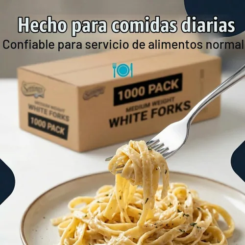 Vista 8 de Settings Tenedores de plástico blanco, 1000 unidades, tenedores desechables de alta resistencia, cubiertos de plástico a granel sin BPA