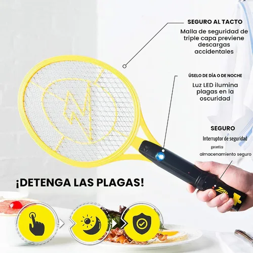 Vista 2 de ZAP IT! Raqueta matamoscas eléctrica recargable con atracción de luz azul Amarillo