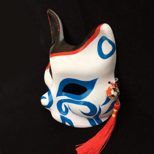 Vista 3 de Máscaras Kabuki para disfraz de disfraz de zorro y medio gato, accesorios de decoración de pared
