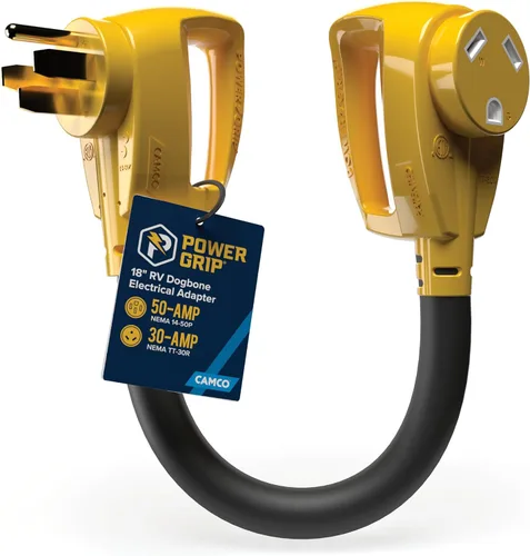 Vista 6 de Camco PowerGrip Dogbone - Adaptador eléctrico para autocaravana, cuenta con conexiones macho y hembra de 30 amperios de alta resistencia, hecho