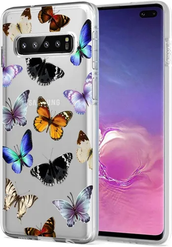 Vista 2 de Funda para Galaxy S10 Plus, para Samsung S10+ Funda de silicona TPU absorbente de golpes con mariposa transparente para Samsung Galaxy S10 Plus