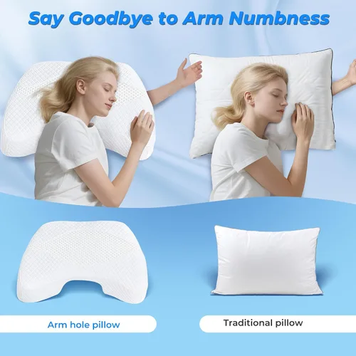 Vista 5 de SAHEYER Almohada para dormir de lado con orificio para el brazo, sistema de alivio de hombros con agujero de 3 brazos, almohada de espuma