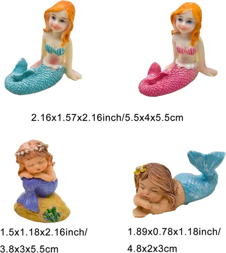 Vista 3 de 4 figuras de sirena en miniatura de 1.4 pulgadas, mini figuras de sirenas de resina para manualidades, jardín, terrario, acuario, micro paisajes