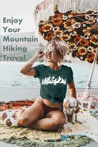 Vista 4 de Happy Camp - Camiseta para mujer, senderismo, aventura de montaña, novedad, entrenamiento, divertido, lindo gráfico atlético