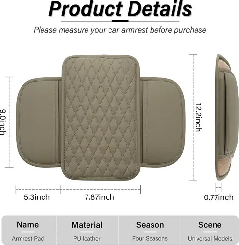 Vista 2 de Amiss Funda para consola central de automóvil, cojín de reposabrazos de automóvil de cuero mejorado con 2 bolsillos de almacenamiento, almohadilla