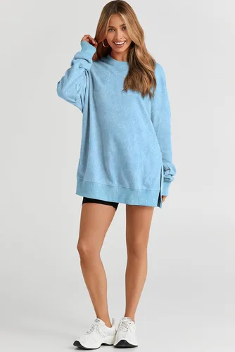Vista 5 de SHEWIN Sudadera casual de manga larga con cuello redondo para mujer, ligera, holgada