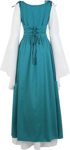 Vista 3 de Disfraz renacentista para mujer, conjunto de vestido irlandés medieval de talle alto y blusa bohemia gótica.