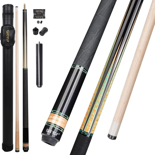 Vista 12 de CUEELF Taco de billar profesional con incrustaciones hechas a mano para adultos Solid Brass Joint Low Deflection Shaft 12.5mm Pro Tip & Inlay Ring