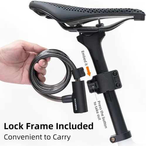 Vista 5 de ROCKRBOS - Candado de cable para bicicleta con llaves, 2 llaves y 1 soporte de montaje, carcasa de bloqueo de ABS, bloqueo de cable