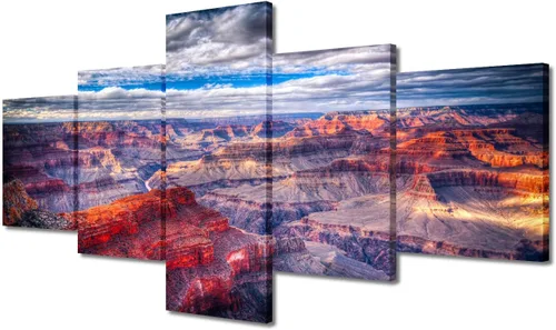 Vista 21 de TUMOVO 5 piezas de arte en lienzo para pared, hermoso castillo de piedra de cisne con paisajes naturales de selva al atardecer, paisajes naturales