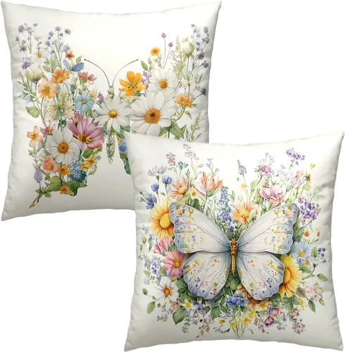 Vista 16 de Juego de 2 fundas de almohada abstractas bohemias de 16 x 16 pulgadas, modernas fundas de almohada de mediados de siglo, diseño de hojas verdes