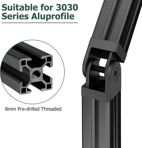 Vista 5 de JiGiU Juego de conectores de perfil de aluminio 3030 de 4 piezas – Conector de tuerca de 8 ángulos con abrazadera de palanca – Junta de marco