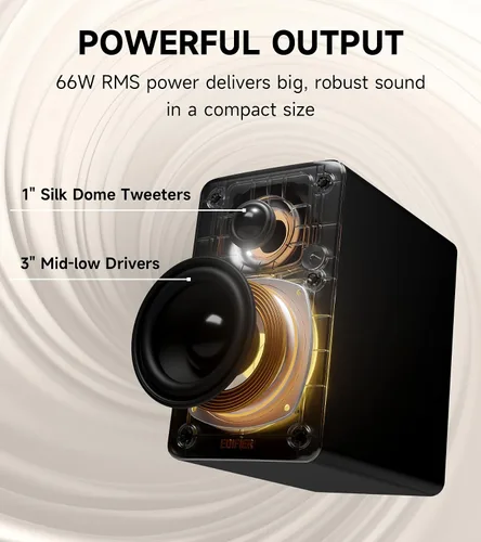Vista 4 de Edifier Altavoz multimedia M60 Bluetooth 5.3, 66W RMS, audio de alta resolución y audio inalámbrico de alta resolución, LDAC, graves medios de 3