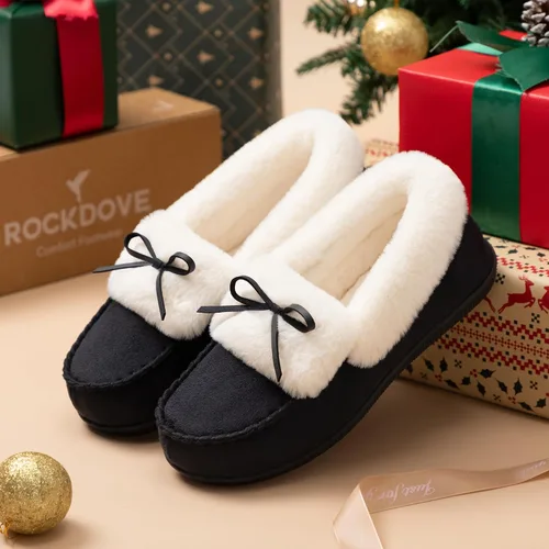 Vista 3 de RockDove Pantuflas tipo mocasín de microgamuza con forro de piel sintética para mujer