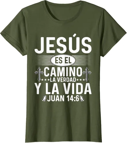 Vista 47 de Camisetas Cristianas en español Versículos Biblia Juan 14:6 Camiseta, Negro, S