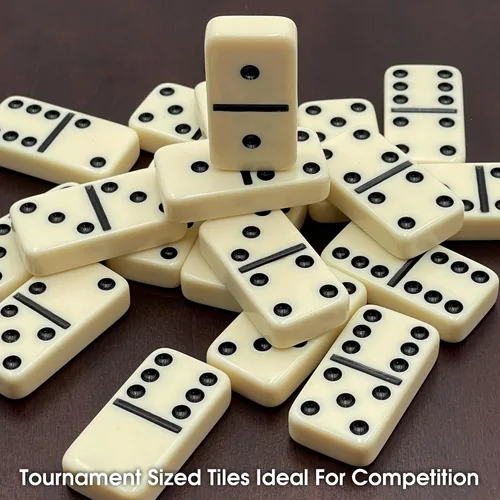 Vista 4 de CHH Black/Cream Color Double 6 Jumbo Size Domino Tiles – Premium Set of 28 Ivory Dominoes – Classic Family Game in Cardboard Box (Pack of 2)