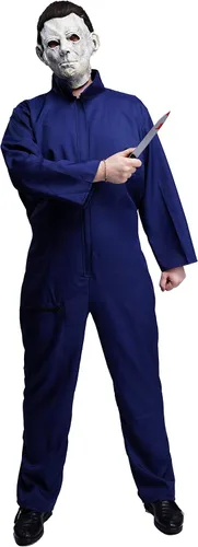 Vista 2 de Maxim Party Supplies Disfraz de Michael Myers de Halloween Killer para adultos, incluye mono, máscara con pelo, cuchillo de juguete