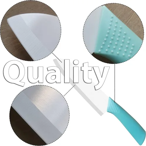 Vista 2 de Cuchillo de cerámica – Cuchillo Santoku de chef de 7 pulgadas – Cuchillo de cocina de cerámica afilado con cubierta de funda