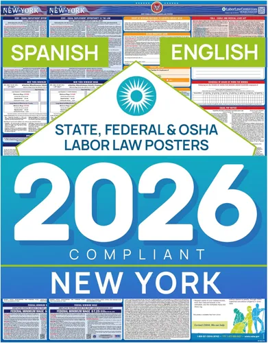 Vista 12 de Póster de ley laboral de Nueva York 2025, estatal, federal, cumple con la OSHA, publicación requerida en el lugar de trabajo para empleados, póster
