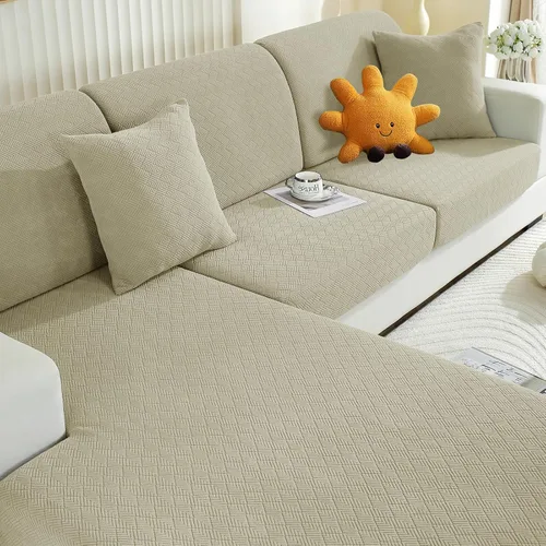 Vista 99 de YEMYHOM Funda de cojín para sofá, funda de cojín de asiento de alta elasticidad, tela jacquard geométrica de felpa, protector de sofá antideslizante