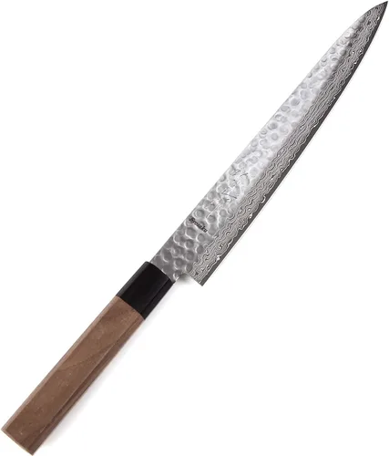 Vista 11 de Cuchillo japonés martillado Damasco VG-10 46 capas de mango de madera de magnolia octogonal, 6 pulgadas (5.906 in)
