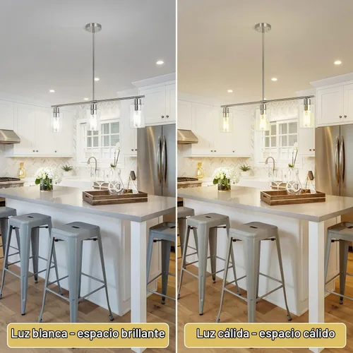 Vista 7 de Lámpara de araña de níquel cepillado de 3 luces, luz colgante de cristal transparente para cocina Plateado