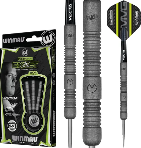 Vista 5 de WINMAU Michael Van Gerwen MvG Exact - Juego de dardos de tungsteno de 0.81 oz con vuelos y tallos (ejes)