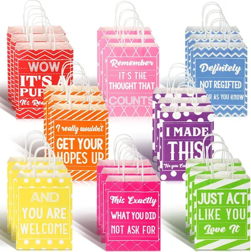 Vista 8 de Containlol 8 bolsas de regalo divertidas con asas de 8.7 x 6.3 x 3.1 pulgadas, bolsa de cumpleaños reutilizable para adultos, tamaño mediano