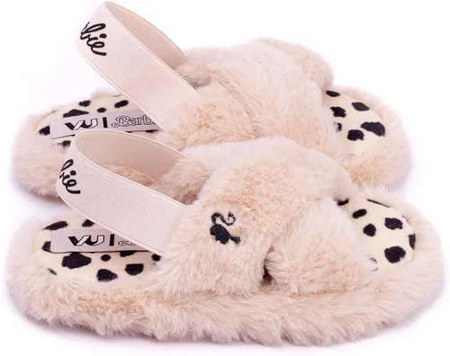 Vista 3 de Barbie Pantuflas para niñas, muñeca para niños, con correa cruzada, deslizadores para casa