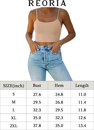 Vista 6 de REORIA Camiseta sin mangas sexy con tirantes delgados ajustables y doble forro sin costuras para yoga