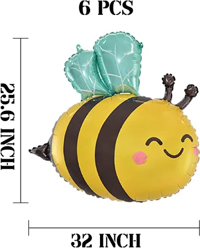 Vista 2 de Globos de abeja, 6 piezas de globos de aluminio con forma de helio para fiesta de animales de dibujos animados para selva safari temática telón