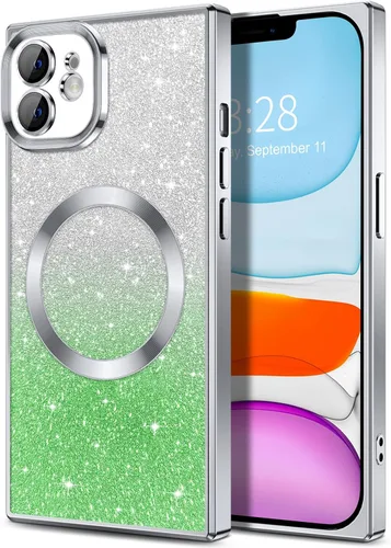 Vista 150 de Hython Funda para iPhone 13 Pro transparente con purpurina magnética [compatible con MagSafe] Protector completo de lente de cámara delgado
