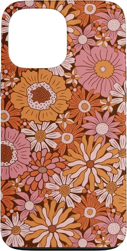 Vista 24 de Retro Flowers Meadow Floral Groovy 60s Pink Orange Brown Case for iPhone 17