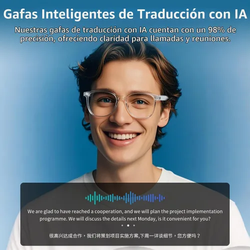 Vista 6 de Gafas Inteligentes Bluetooth para Mujeres, Gafas de Traducción AI Compatible con 165+ Idiomas, Micrófono y Altavoces Integrados, Lentes que Cambian