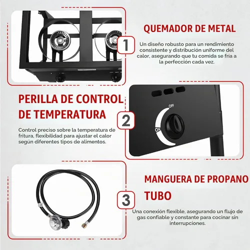 Vista 5 de Freidora de propano de doble tanque, grado comercial, de alta capacidad, con características de seguridad, ideal para catering y eventos al aire
