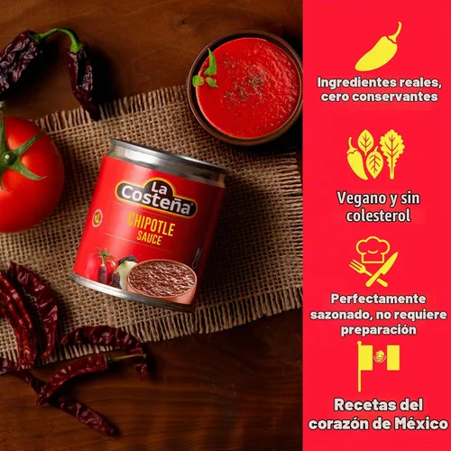 Vista 4 de La Costeña Chipotle Salsa Para adobos, cocinar y más Lata de 7.76 onzas (paquete de 24)
