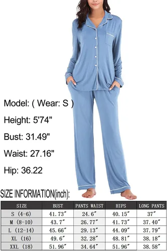 Vista 6 de Aamikast - Conjunto de pijama de manga larga con botones para mujer, ropa de dormir suave, conjuntos de descanso