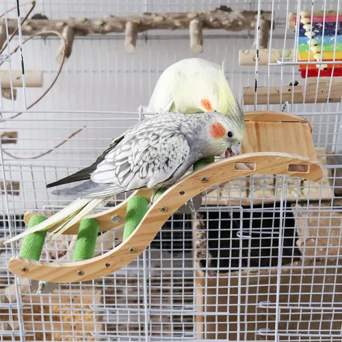 Vista 3 de Puente de escalera para pájaros, juguetes de escalera de madera para mascotas, accesorios de jaula de pájaros para mascotas, escalera de escalada