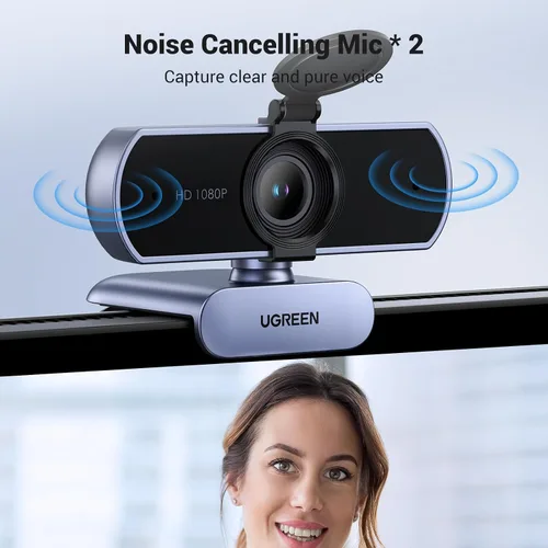 Vista 4 de UGREEN Cámara web Full HD 1080P con micrófono, 2 micrófonos con cancelación de ruido, 85° Fov y enfoque fijo, Plug and Play, corrección automática