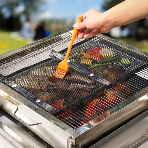 Vista 5 de Bolsas de malla para parrilla de barbacoa reutilizables para parrillas al aire libre, 3 bolsas antiadherentes para parrillas eléctricas de gas