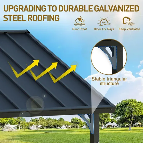 Vista 7 de Gazebo de barbacoa de techo rígido de 8' x 5' para parrilla al aire libre, marco de aluminio resistente y techo de acero galvanizado, ideal para Gris