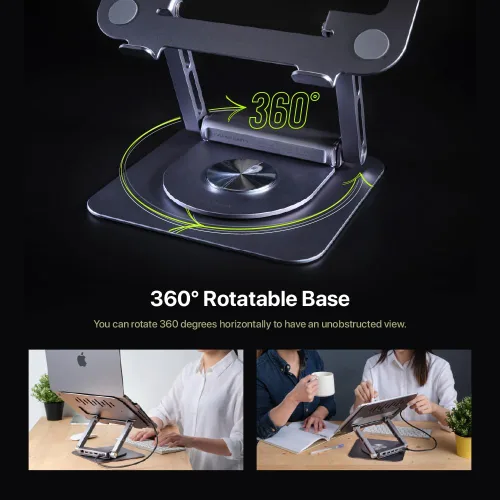 Vista 7 de ADAM elements Hub Stand Pro 6 en 1 USB-C - Estación de acoplamiento para laptop, soporte plegable para laptop con HDMI 4K, PD de 100 W y USB 3.0